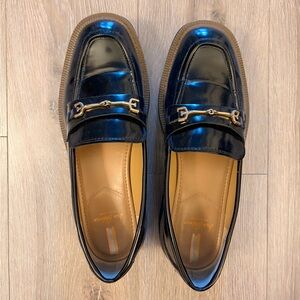 Sam Edelman Black Platform Lug Sole Loafers with Gold Detail
